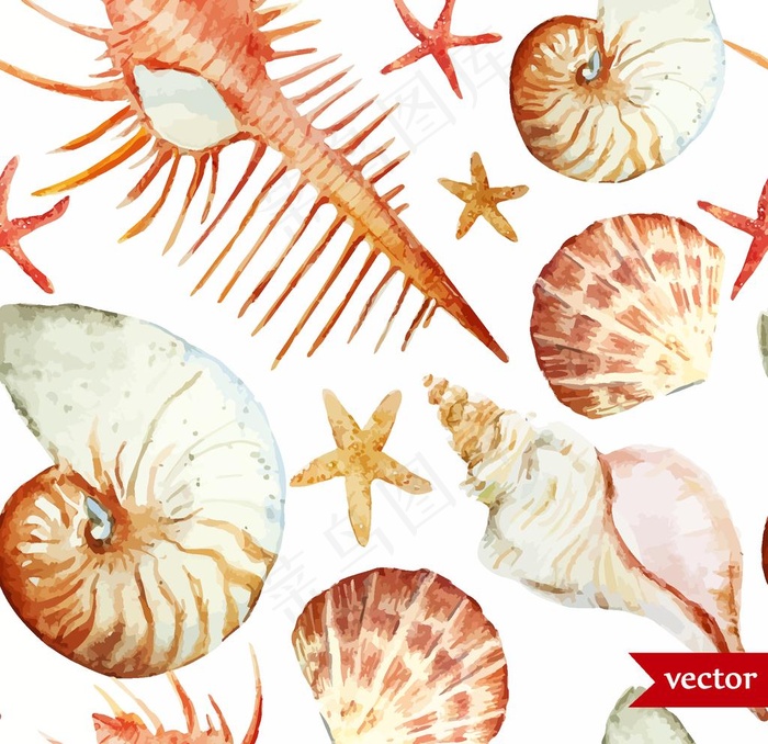 海鲜水彩插画图案图片eps,ai矢量模版下载