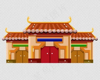 手绘古建筑图片