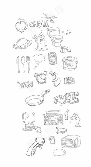 卡通手绘线稿矢量素材图片
