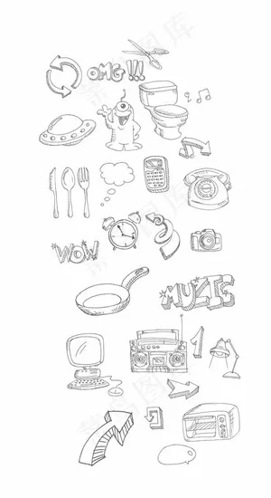 卡通手绘线稿矢量素材图片