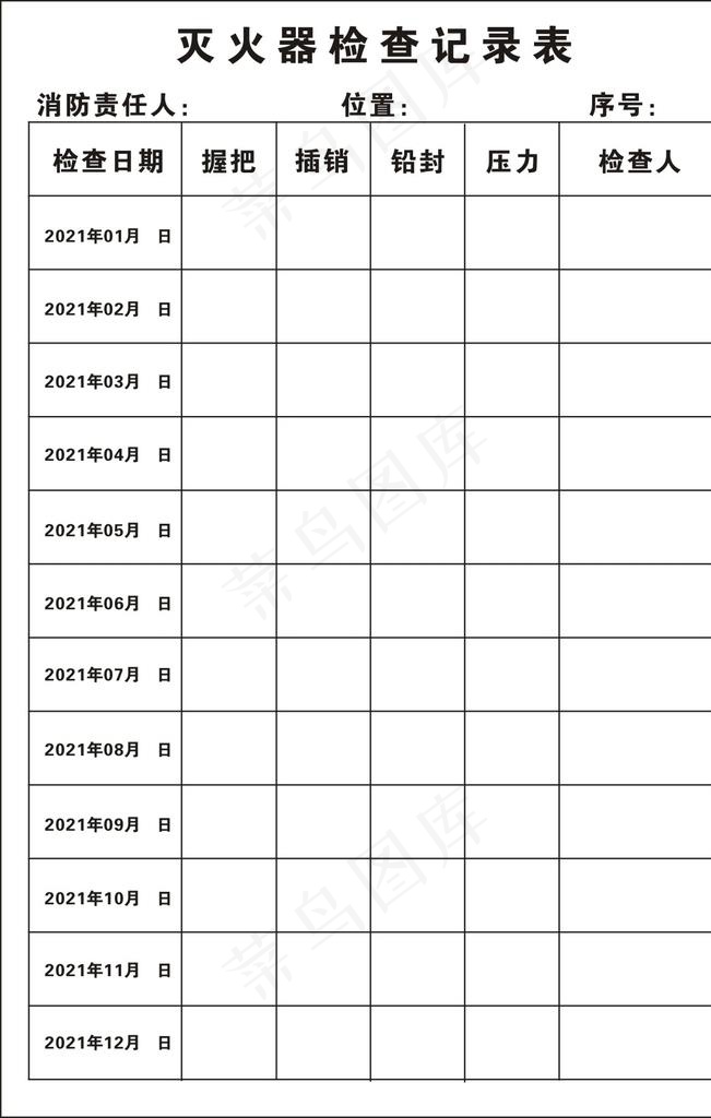 灭火器检查记录表图片cdr矢量模版下载