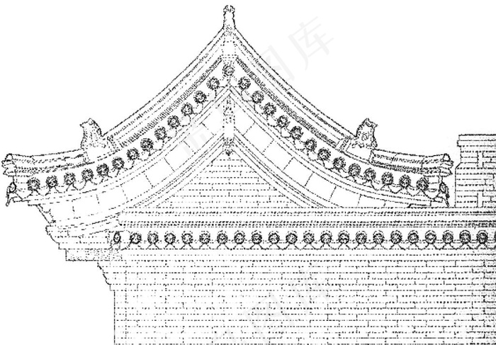 古建筑结构线稿图图片