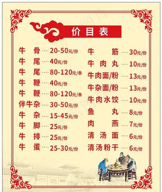 牛肉店价目表图片