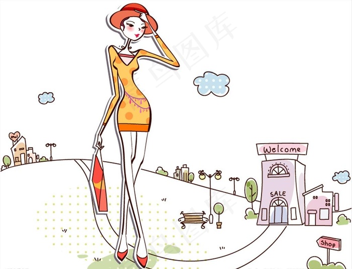 时尚购物卡通美女图片