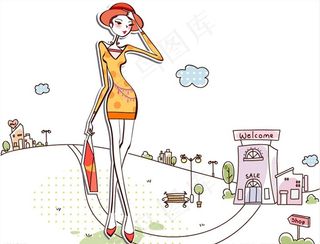 时尚购物卡通美女图片