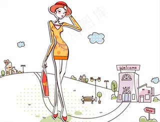 时尚购物卡通美女图片