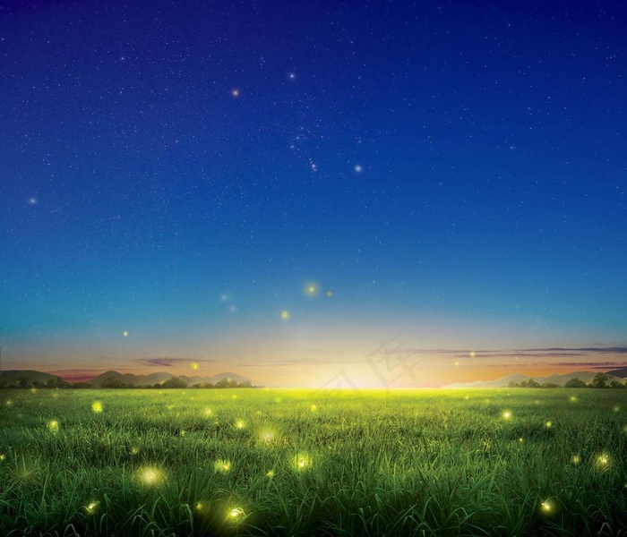 夜晚草地星空图片