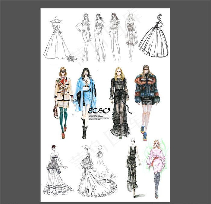 服装设计手绘线稿图片