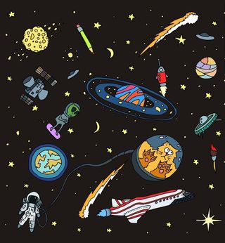 卡通宇宙星空外星人矢量图下载图片