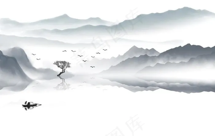 新中式水墨山水背景墙图片