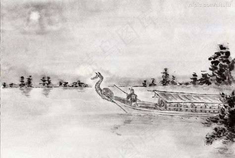 龙舟水墨画图片