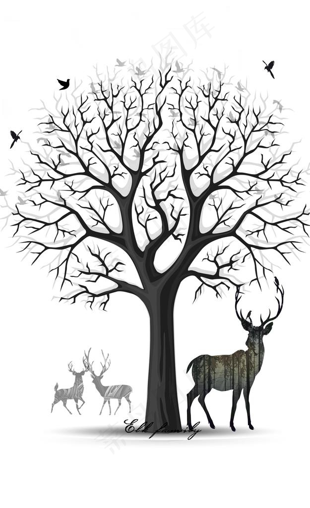 北欧小清新森林麋鹿动物装饰画图片