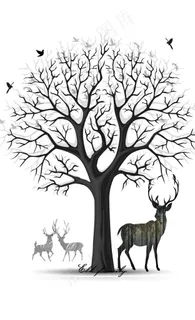 北欧小清新森林麋鹿动物装饰画图片