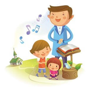 卡通爸爸和孩子们上音乐课图片