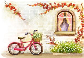 放在墙边上的自行车图片