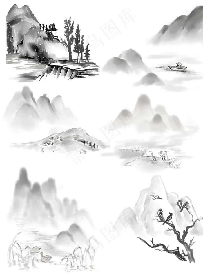 水墨山水画图片(3072X4017(DPI:300))psd模版下载