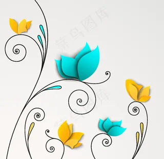 3d剪纸花卉背景图片