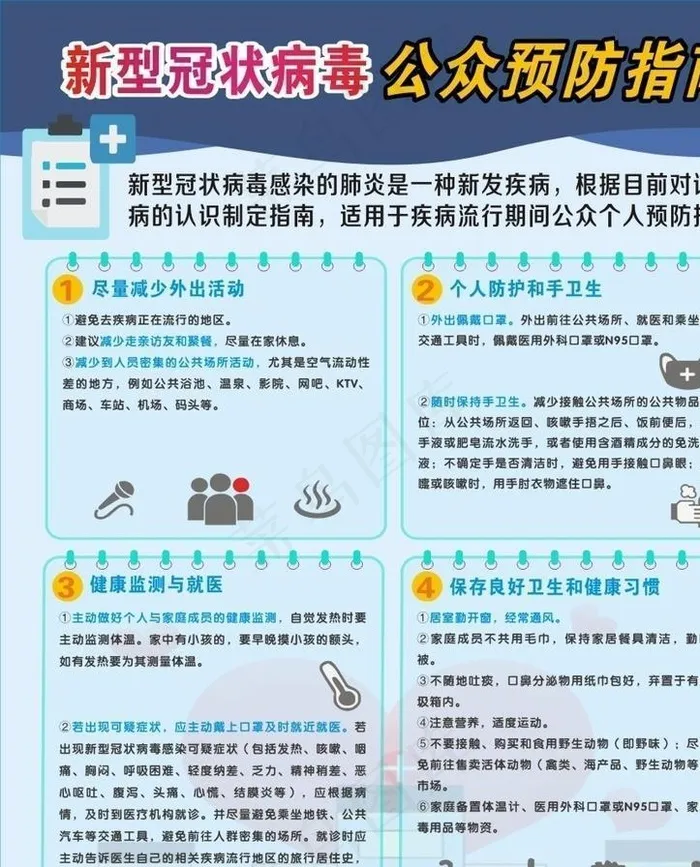 新型冠状病毒公众预防指南图片cdr矢量模版下载