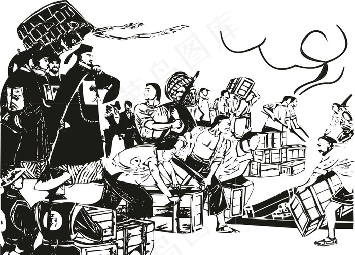 虎门销烟矢量图图片