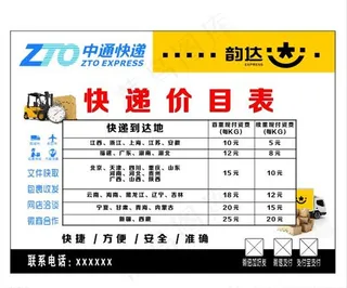 快递价目表图片