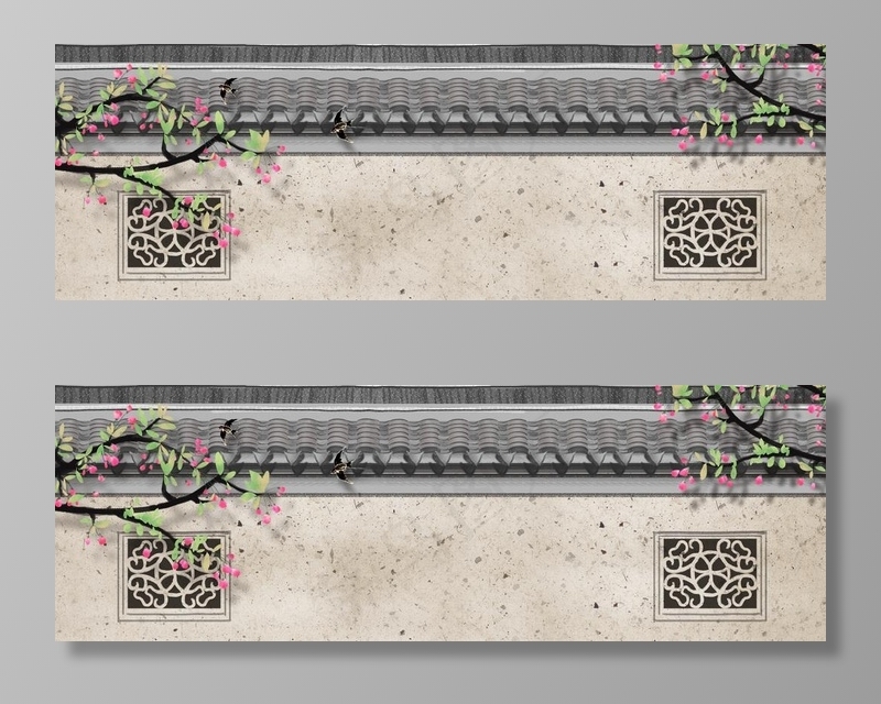 春天古建筑屋檐海报banner图片(1920X700(DPI:150))psd模版下载