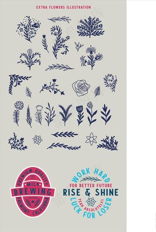 黑白花草剪影图片