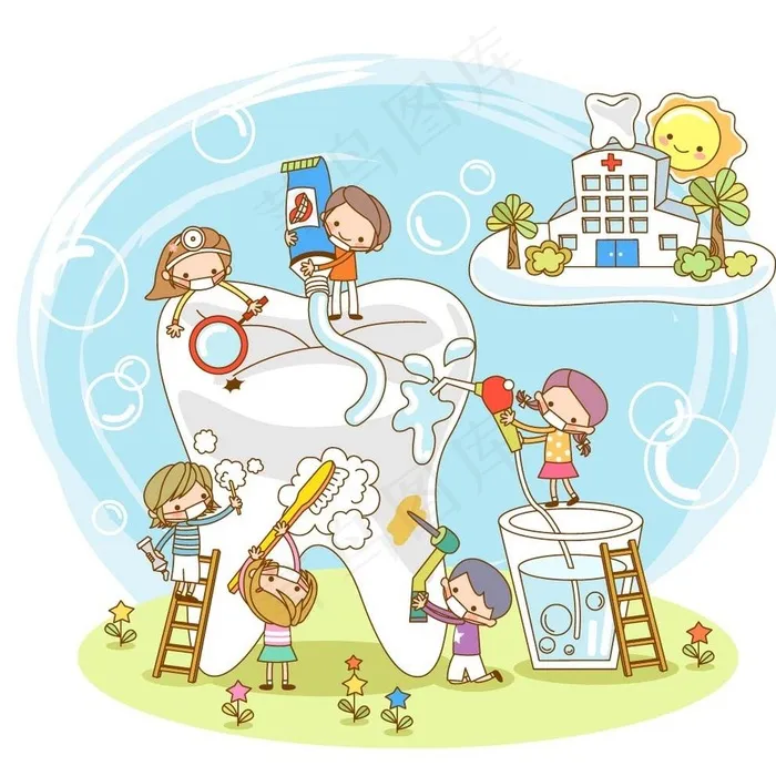 卡通儿童刷牙背景图片