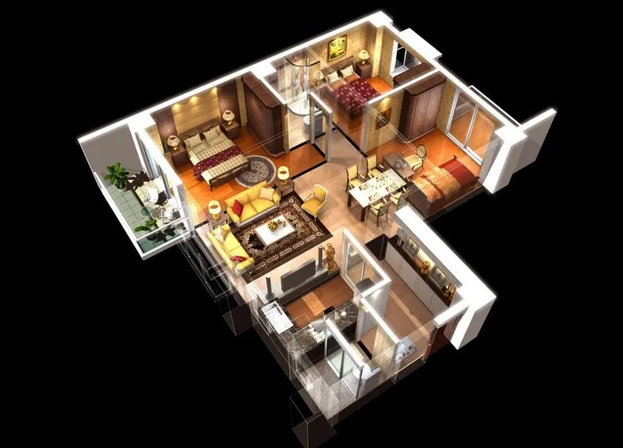 户型 鸟瞰透视图图片