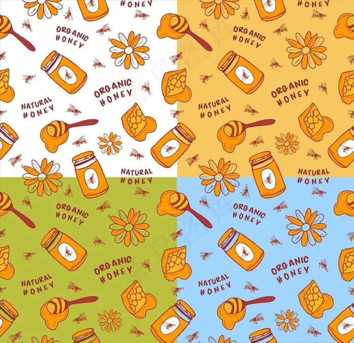 矢量彩色黄色蜂蜜元素背景图案图片ai矢量模版下载