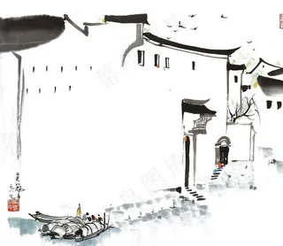 吴冠中江南水乡PSD分层图片