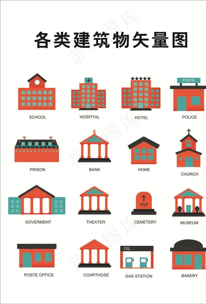各类建筑物矢量图图片cdr矢量模版下载