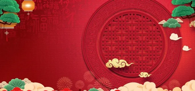 红色古风国风祥云云朵复古背景图片