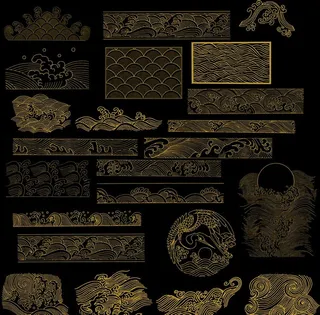 江涯波浪浪花传统日式底纹花边框图片