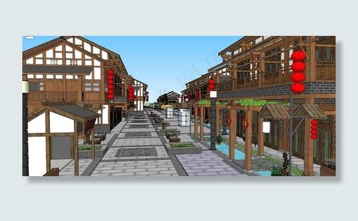 古街道su古建模型图片