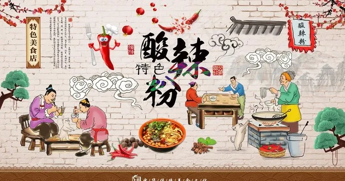 壁画 墙绘 手绘 美食 四川美图片(10205X5669(DPI:72))psd模版下载