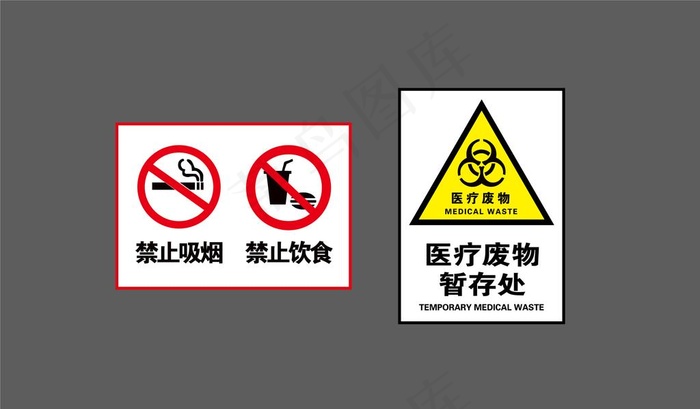 禁止吸烟 禁止饮食 医疗废物图片ai矢量模版下载