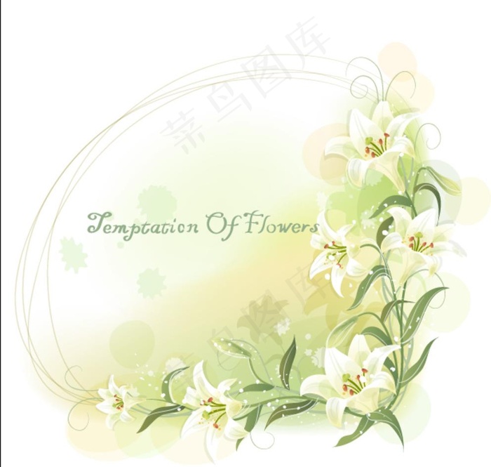 椭圆形百合花花框图片eps,ai矢量模版下载