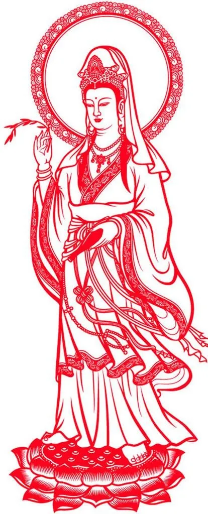 观世音菩萨剪纸图片ai矢量模版下载