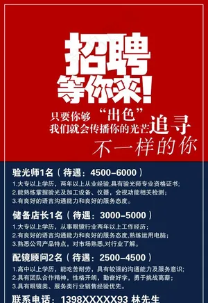 眼镜店招聘海报图片