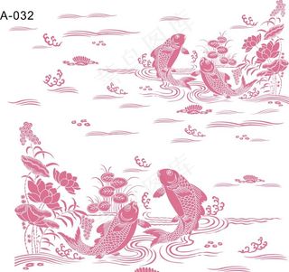 富贵鱼荷塘矢量图图片