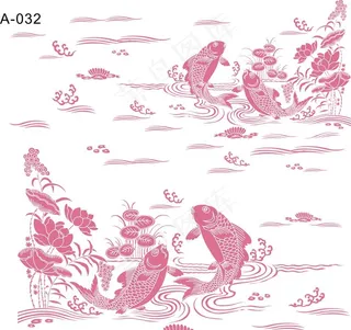 富贵鱼荷塘矢量图图片