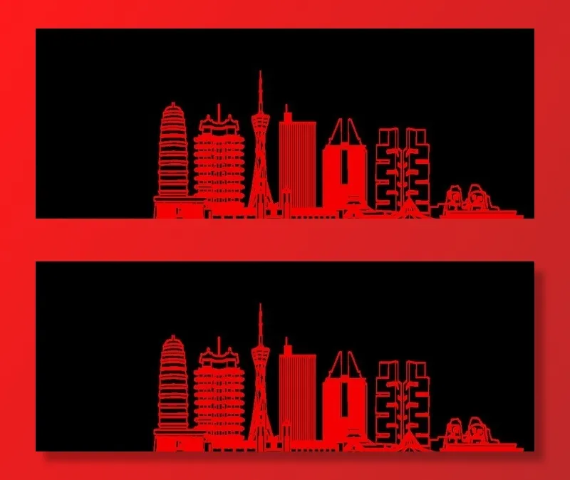 郑州城市楼宇建筑地标线稿图片psd模版下载