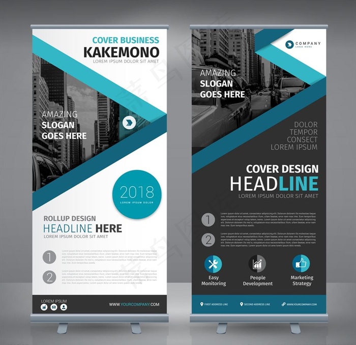 蓝色几何商务展架图片