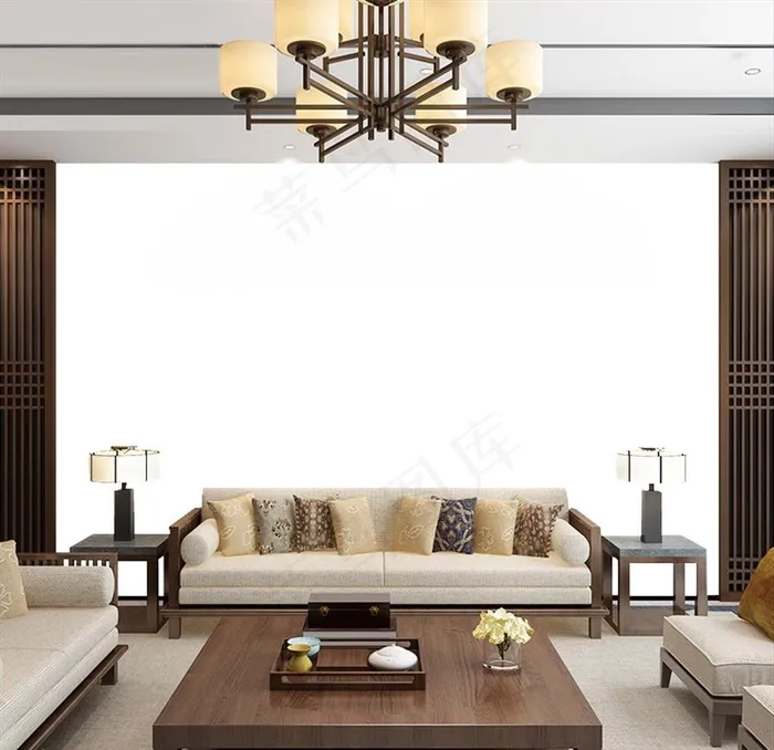 中式背景墙纸样机图片psd模版下载