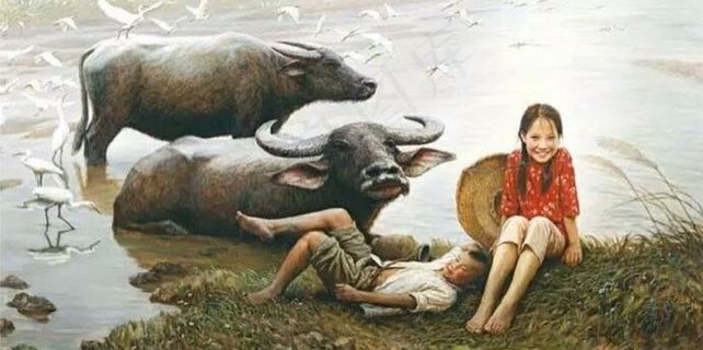 农村小孩油画图片