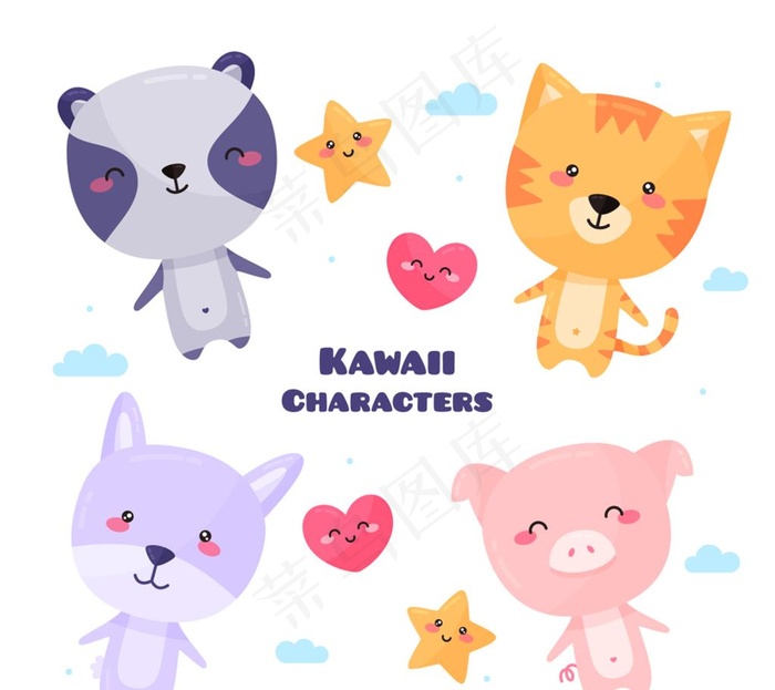 4款可爱微笑动物矢量素材图片