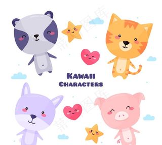 4款可爱微笑动物矢量素材图片