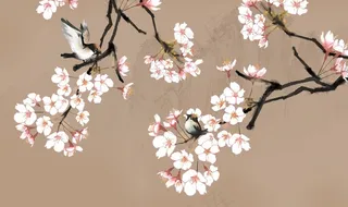 工笔画中式水墨山水花鸟玄关屏风图片