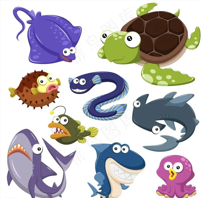 海洋生物集合图片ai矢量模版下载