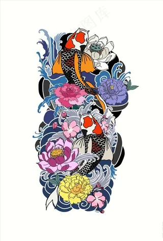 传统鲤鱼中国风花纹图案图片